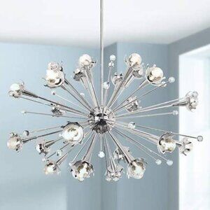 Jonathan Adler Large Sputnik 24-Light Polished Nickel Chandelier w Light Bulbs